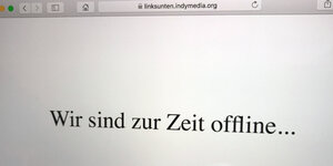 Ein Website-Screenshot mit dem Schriftzug „Wir sind zur Zeit offline...“