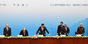 Die Regierungschefs von Brasilien, Russland, China, Süafrika und Indien in Xiamen