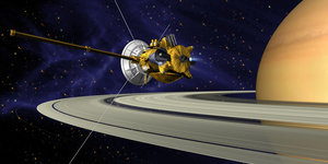 Nasa-Grafik: Raumsonde Cassini umkreist den Saturnellung kklung