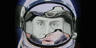 Eine Zeichnung eines Mannes in einem futuristischen Helm