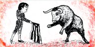 Ein Torrero reizt einen Stier