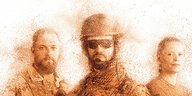 Teil eines Plakates mit drei SoldatInnen und der Schrift Mali vor ihnen
