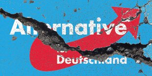 Ein AfD-Logo, durch das ein Riss geht