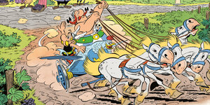 Asterix und Obelix beim Wagenrennen