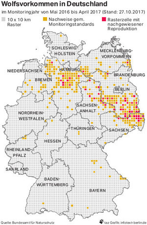 Karte der Wolfsvorkommen in Deutschland