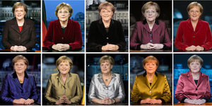 Bilder von Angela Merkel bei zehn verschiedenen Neujahrsansprachen