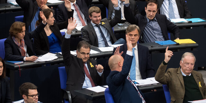 Abgeordnete der AfD heben die Hand