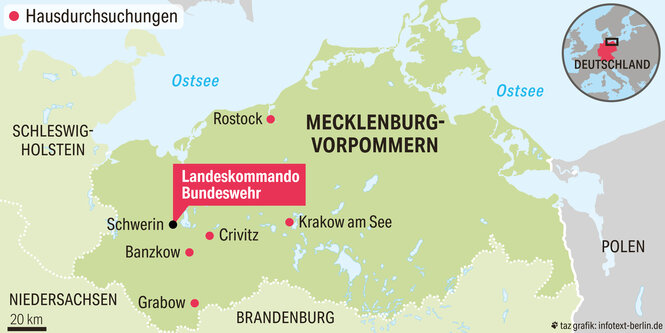 Die Karte zeigt einen Auschnitt von Mecklenburg-Vorpommern. Zu sehen sind unter anderem