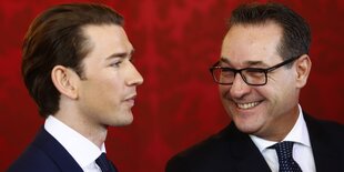 Heinz-Christian Strache lächelt Kanzler Sebastian Kurz an