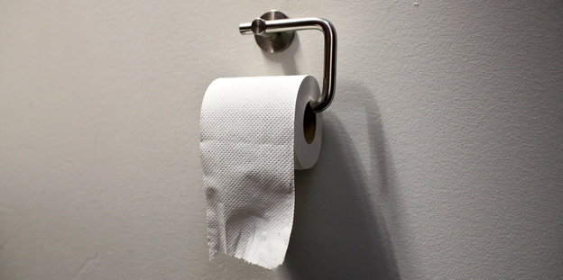 Eine Rolle Toilettenpapier an einem Halter