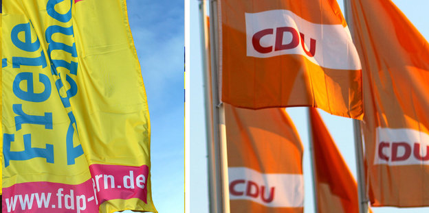 Flaggen der FDP und der CDU