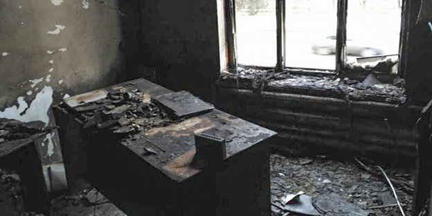 Das Büro von Memorial in Nazran nach dem Anschlag