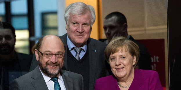 Merkel, Seehofer, Schulz bei den Verhandlungen