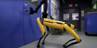 Ein gelber Roboterhund an einer Tür