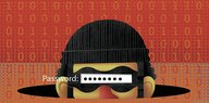 Eine Illustration eines Einbrechers mit einer Passworteingabe vor den Augen