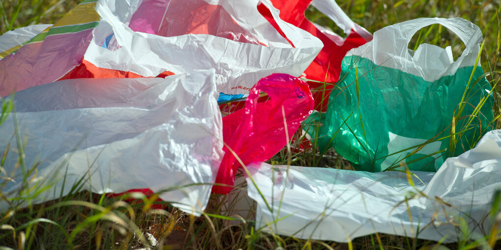 Plastiktüten auf einer Wiese