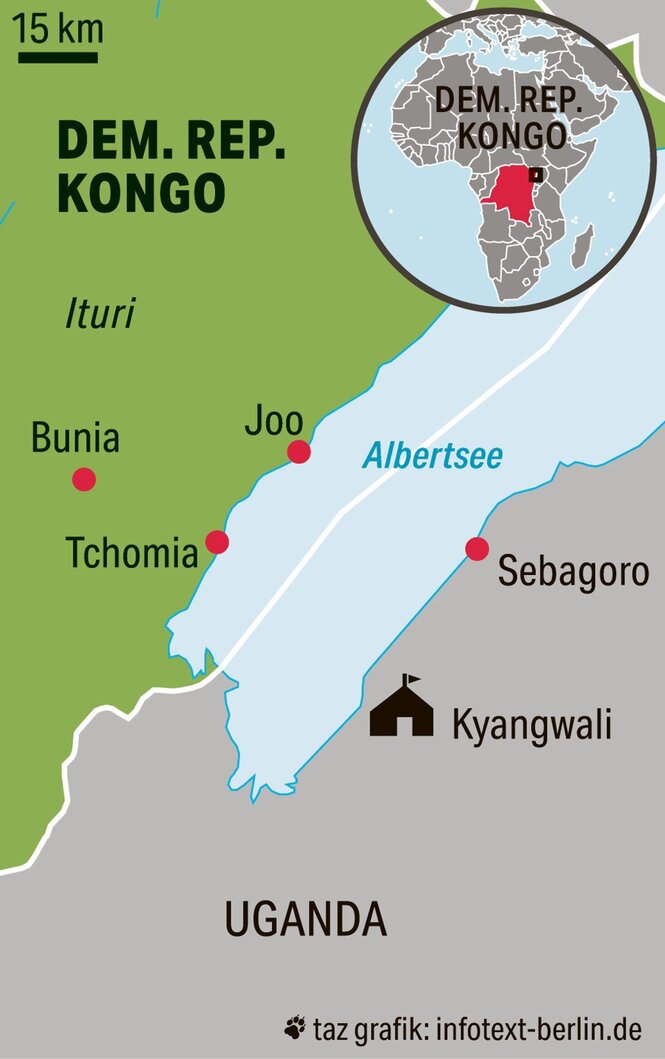 Karte des Albertsees zwischen Kongo und Uganda