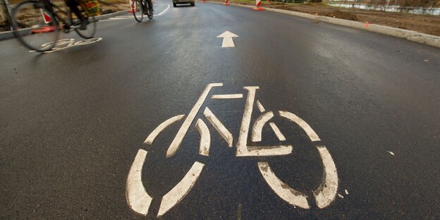 Auf die Straße gemaltes Fahrrad-Symbol