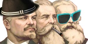 Lenin mit Hut, Engels mit Joint, Stalin mit Sonnenbrille