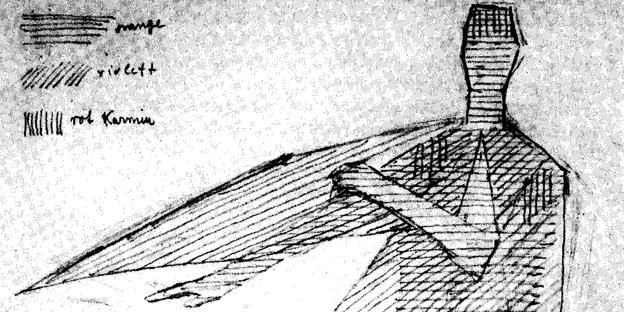 Von Rudolf Steiner gezeichnete Eurhythmie-Figur streckt den rechten Arm aus