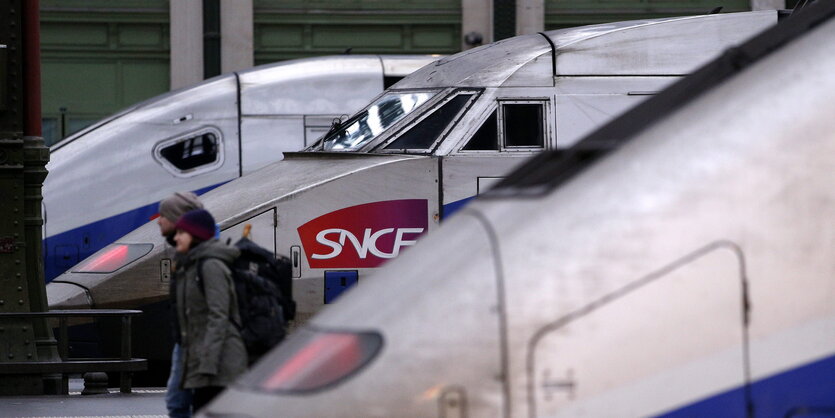 Züge an einem Bahnhof in Frankreich