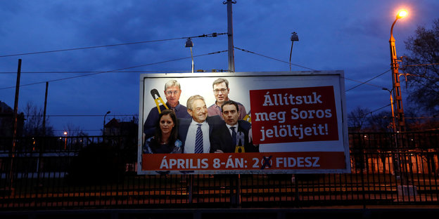 "Stoppt die Kandidaten von Soros!" Wahlwerbung der Regierungspartei Fidesz in Budapest