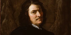 Gemaltes porträr eines mittelalten Manns mit langen dunklen Haaren und Bart.