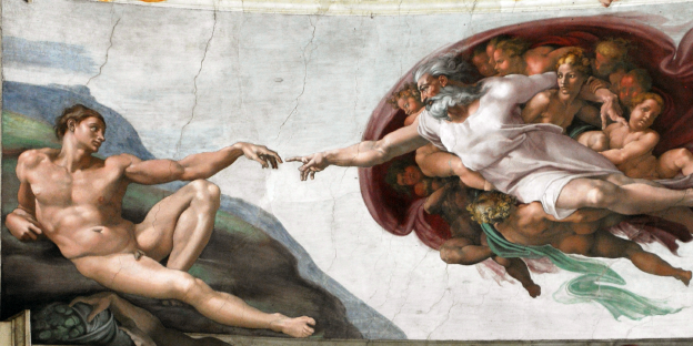Gemälde von Michelangelo: Gott berührt einen Mann