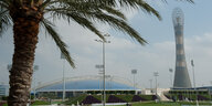 Ein Trainingscenter (Fußballplatz u.a.) mit einer Palme