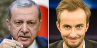 Links der Kopf des türkischen Präsidenten Erdogan, daneben der Kopf des Fernsehmoderators Böhmermann