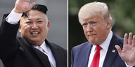 Kim Yong Un und Donald Trump - jeweils einzeln und winkend