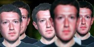 Pappfiguren mit dem Gesicht Mark Zuckerbergs bei Demo in Brüssel