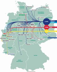 Eine Karte zeigt die Lokalredaktionen von Madack, DuMont, Funk und Rheinische Post