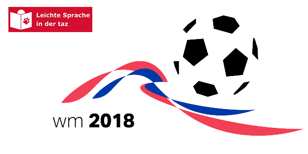 Eine Zeichnung zeigt einen Fußball, darunter ist eine geschwungene Linie und dort steht WM 2018
