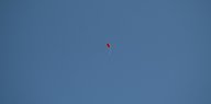 Ein einsamer roter SPD-Ballon fliegt durch den blauen Himmel