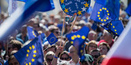 Demonstranten schwenken EU-Fahnen