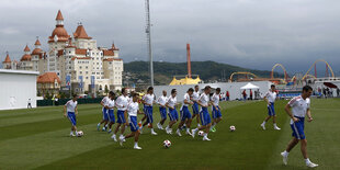 Russische Spieler auf dem Trainingsgelände