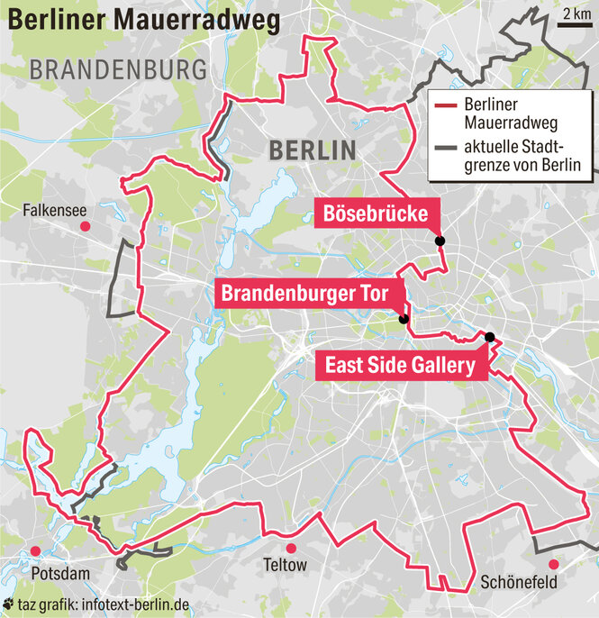 Grafik mit dem Verlauf des Mauerradwegs