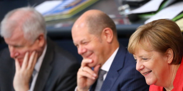Kanzlerin Angela Merkel, Innenminister Horst Seehofer, Finanzminister Olaf Scholz