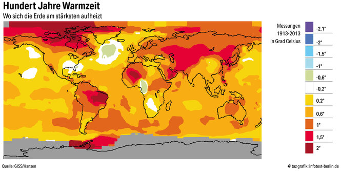 Eine Grafik zeigt, wo sich die Erde am stärksten aufheizt