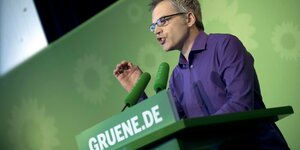 Gerhard Schick an einem Rednerpult der Grünen