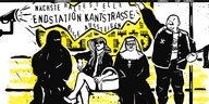 Illustration einer Nonne und eines Nazis in der Bahn