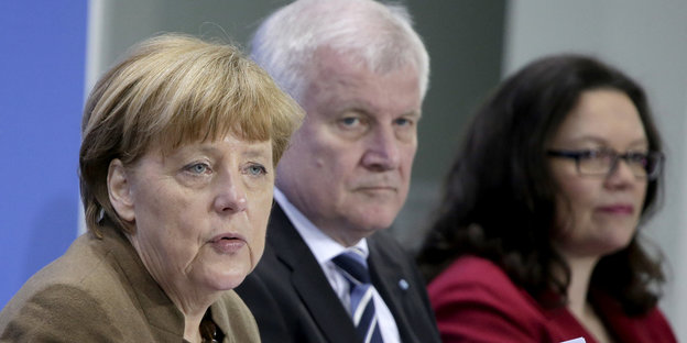 Merkel, Seehofer und Nahles in einer Reihe