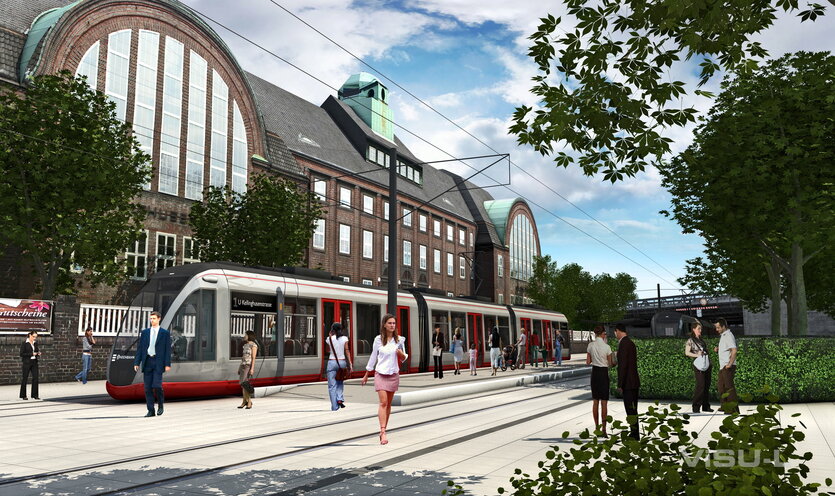 Eine Computerillustration zeigt die einst geplante Stadtbahn in Hamburg.