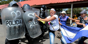 Demonstranten gegen Polizisten
