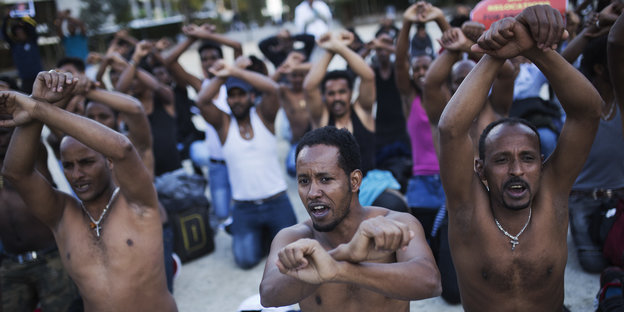 Eritreische Flüchtlinge protestieren in Brüssel.