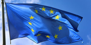 EU-Fahne: blauer Grund mit gelben Sternen.