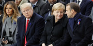 Melania Trump, Donald Trump, Merkel und Macron bei einer Gedenkveranstaltung