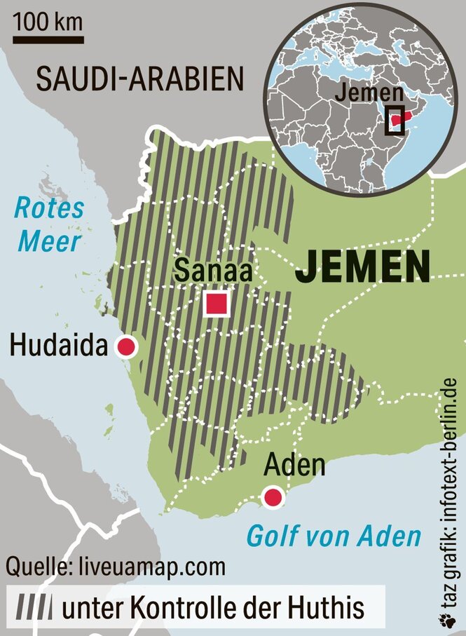 Infografik mit den Kriegsgebieten im Jemen