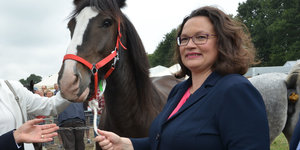 Andrea Nahles posiert mit Pferd